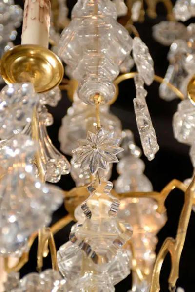 French 1900s Belle poque Brass and Crystal 10 Light Chandelier with Pendeloques
