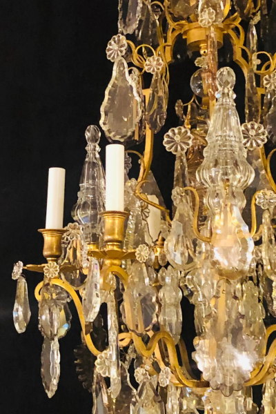 French 1920s Bronze and Crystal Chandelier with Spear Points