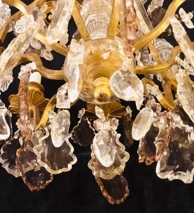 French 1920s Bronze and Crystal Chandelier with Spear Points