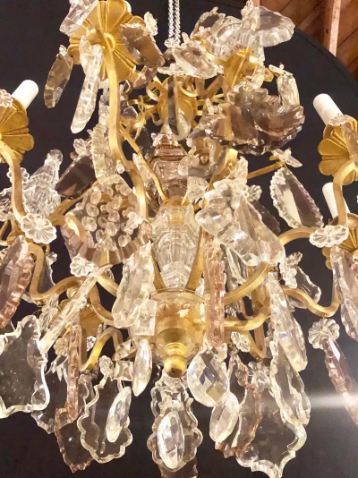 French 1920s Bronze and Crystal Chandelier with Spear Points