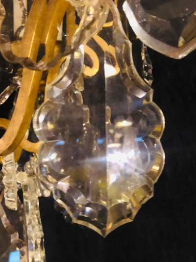French 1920s Bronze and Crystal Chandelier with Spear Points