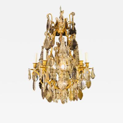 French 1920s Bronze and Crystal Chandelier with Spear Points