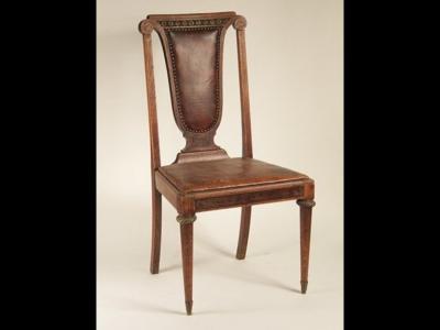 French 1920s set of 6 dining chairs in oak brass