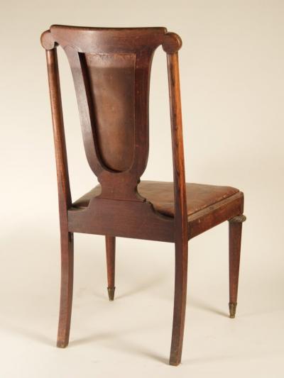 French 1920s set of 6 dining chairs in oak brass