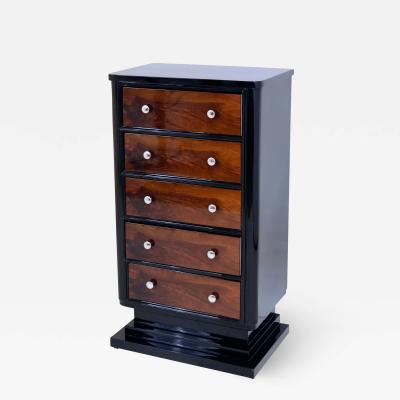 French 1930s Art Deco Chest of Drawers in Nut Wood with Black Lacquered Body
