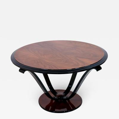 French 1930s Art Deco Side Table with Nutwood Veneer and Black Lacquer