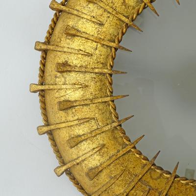 French 1930s Surrealist Sunburst light fixture in gilt iron and nails