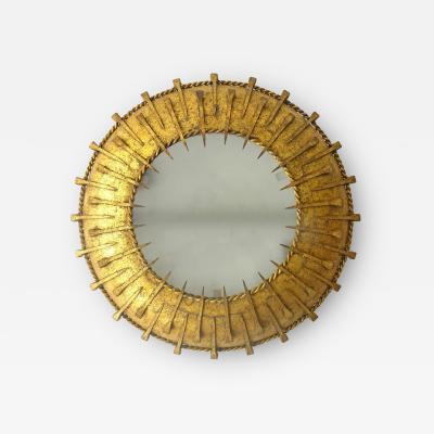 French 1930s Surrealist Sunburst light fixture in gilt iron and nails