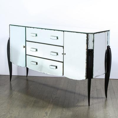 French 1940s Art Deco Beveled Mirrored Chest with Ebonized Walnut Cabriolet Legs