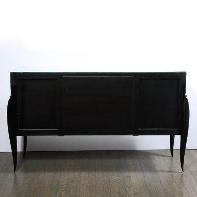 French 1940s Art Deco Beveled Mirrored Chest with Ebonized Walnut Cabriolet Legs