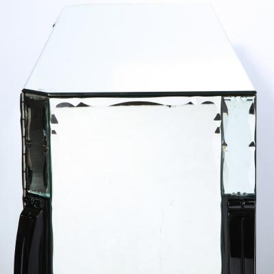 French 1940s Art Deco Beveled Mirrored Chest with Ebonized Walnut Cabriolet Legs