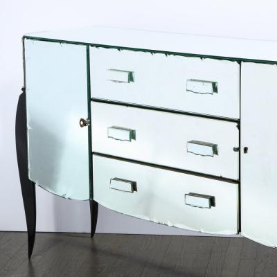 French 1940s Art Deco Beveled Mirrored Chest with Ebonized Walnut Cabriolet Legs