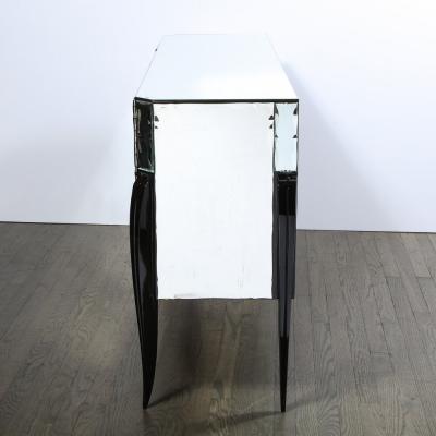 French 1940s Art Deco Beveled Mirrored Chest with Ebonized Walnut Cabriolet Legs