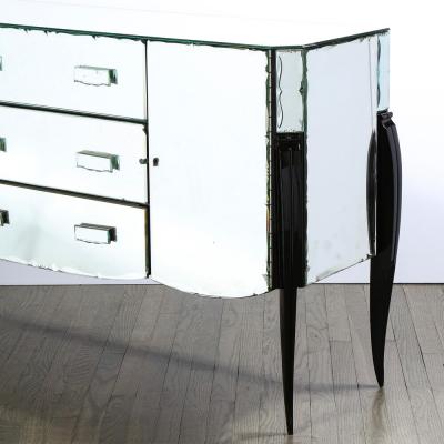 French 1940s Art Deco Beveled Mirrored Chest with Ebonized Walnut Cabriolet Legs