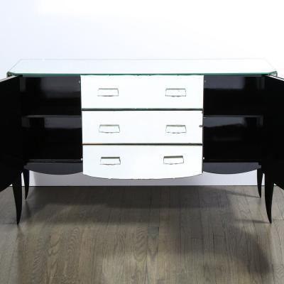 French 1940s Art Deco Beveled Mirrored Chest with Ebonized Walnut Cabriolet Legs