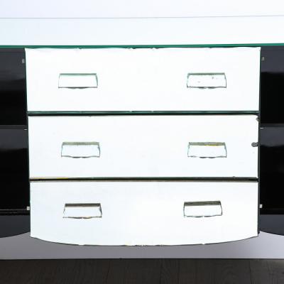 French 1940s Art Deco Beveled Mirrored Chest with Ebonized Walnut Cabriolet Legs