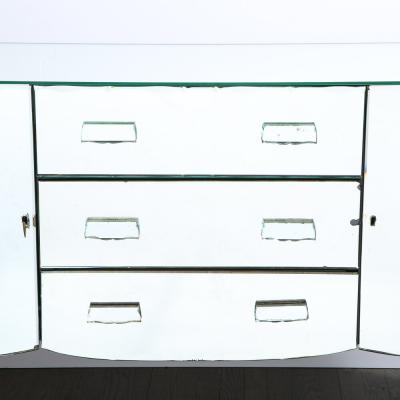 French 1940s Art Deco Beveled Mirrored Chest with Ebonized Walnut Cabriolet Legs