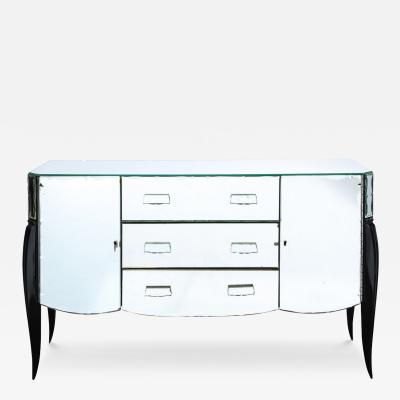 French 1940s Art Deco Beveled Mirrored Chest with Ebonized Walnut Cabriolet Legs