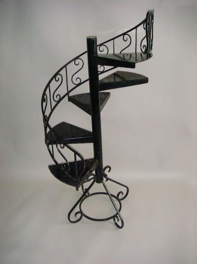 French 1940s Black Lacquered Metal Circular Display Staircase