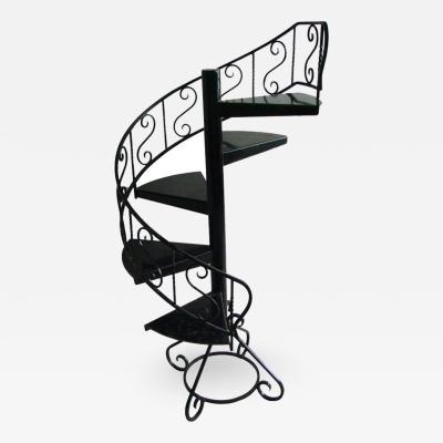 French 1940s Black Lacquered Metal Circular Display Staircase