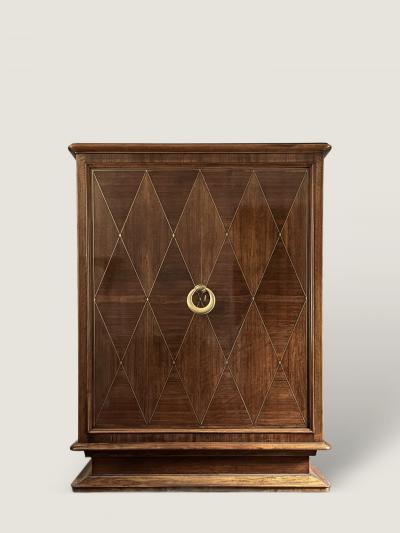 French 1940s Brass Inlaid and Marquetry Cabinet