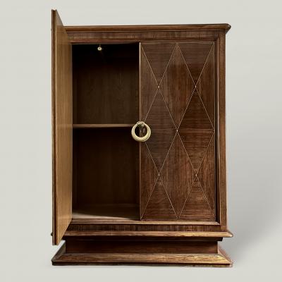 French 1940s Brass Inlaid and Marquetry Cabinet