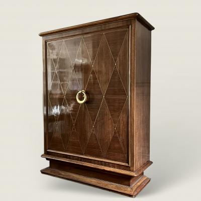 French 1940s Brass Inlaid and Marquetry Cabinet