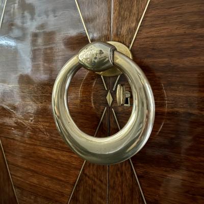 French 1940s Brass Inlaid and Marquetry Cabinet