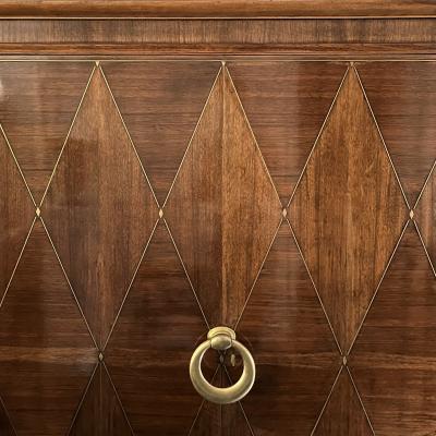 French 1940s Brass Inlaid and Marquetry Cabinet