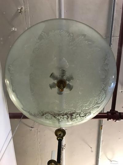 French 1940s Circular Glass Flush Mounted Chandelier