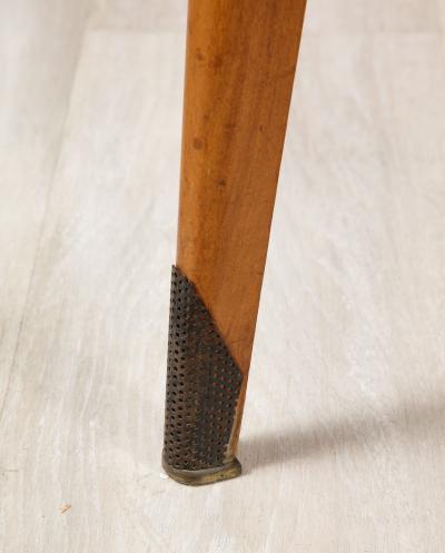 French 1940s Circular Wood Side Table with Brass Sabot