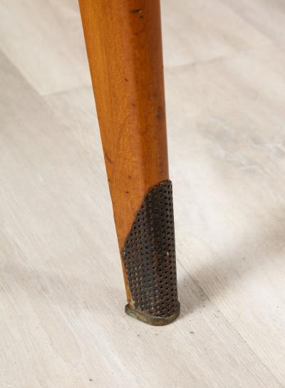 French 1940s Circular Wood Side Table with Brass Sabot