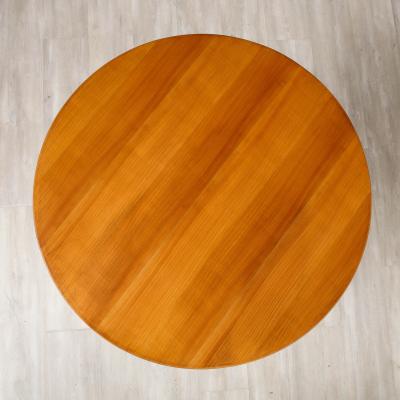 French 1940s Circular Wood Side Table with Brass Sabot