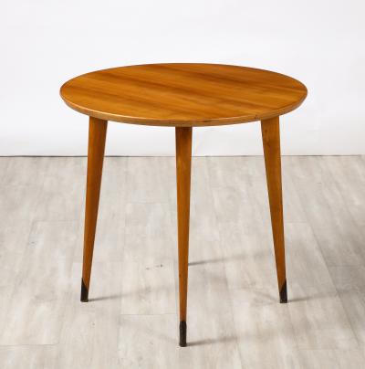 French 1940s Circular Wood Side Table with Brass Sabot