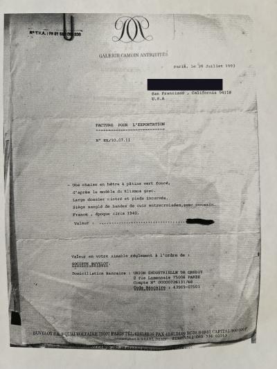 French 1940s Forest Green Painted Klismos Chair with Leather Strapwork Seat