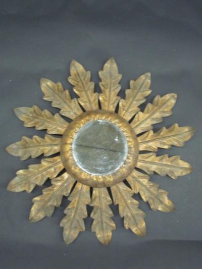 French 1940s Gilt Iron Mirror in the Form of Sunburst