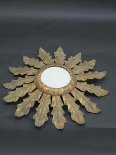 French 1940s Gilt Iron Mirror in the Form of Sunburst