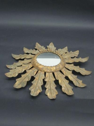 French 1940s Gilt Iron Mirror in the Form of Sunburst