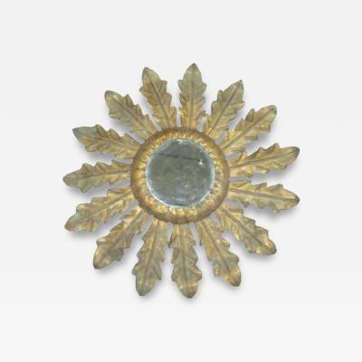 French 1940s Gilt Iron Mirror in the Form of Sunburst