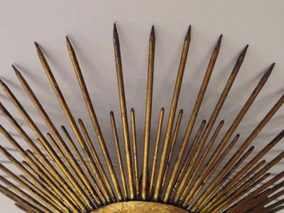 French 1940s Gilt Iron Modern Neoclassical Sunburst Flush Mount or Pendant