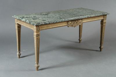 French 1940s Marble Top Table with Brass Base