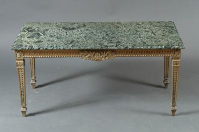 French 1940s Marble Top Table with Brass Base