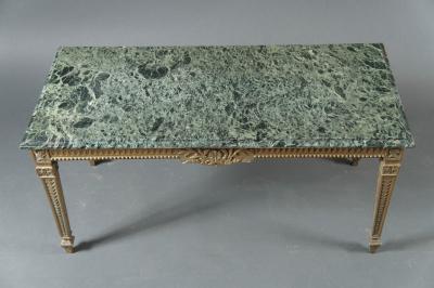 French 1940s Marble Top Table with Brass Base