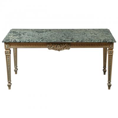 French 1940s Marble Top Table with Brass Base