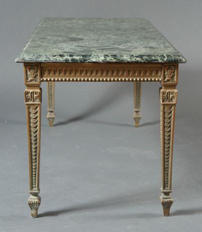 French 1940s Marble Top Table with Brass Base