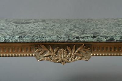 French 1940s Marble Top Table with Brass Base