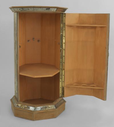 French 1940s Mirrored and Pine Trimmed Octagonal Shaped Pedestal