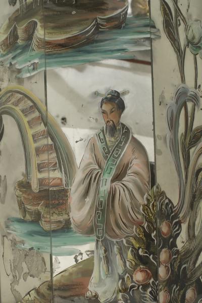 French 1940s Mirrored and Pine Trimmed Octagonal Shaped Pedestal