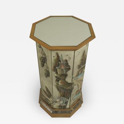 French 1940s Mirrored and Pine Trimmed Octagonal Shaped Pedestal