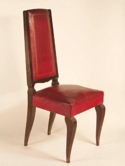 French 1940s Set of Eight High Back Dining Chairs